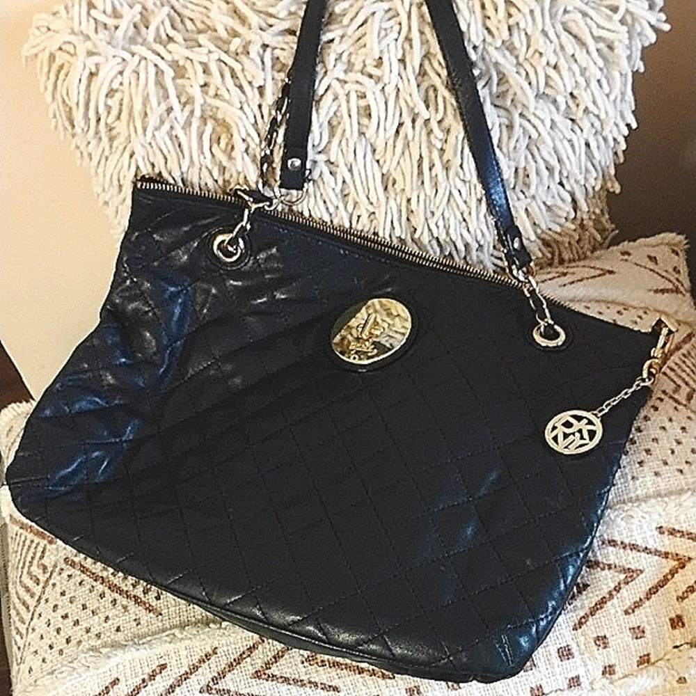 DKNY Quilted Black Leather Shoulder Bag